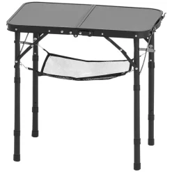 VEVOR Folding Camping Table, Adjustable Height Portable Side Tables, Aluminum MDF Beach Table with Mesh Layer, Carrying Handle, Lightweight Compact for Outdoor Picnic BBQ Cooking, 24x16in, Black
