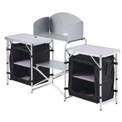 VEVOR Folding Camping Table, Outdoor Portable Aluminum Lightweight Table, Quick Set-up Kitchen Cook Station, with Storage Organizer, Detachable Windscreen, Carrying Bag, Ideal for Picnic BBQ Traveling