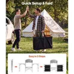 VEVOR Folding Camping Table, Outdoor Portable Aluminum Lightweight Table, Quick Set-up Kitchen Cook Station, with Storage Organizer, Detachable Windscreen, Carrying Bag, Ideal for Picnic BBQ Traveling