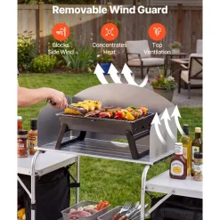 VEVOR Folding Camping Table, Outdoor Portable Aluminum Lightweight Table, Quick Set-up Kitchen Cook Station, with Storage Organizer, Detachable Windscreen, Carrying Bag, Ideal for Picnic BBQ Traveling