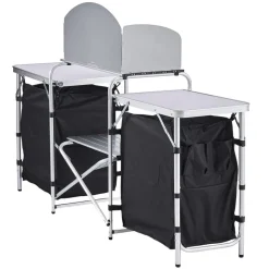 VEVOR Folding Camping Table, Outdoor Portable Aluminum Lightweight Table, Quick Set-up Kitchen Cook Station, with Storage Organizer, Detachable Windscreen, Carrying Bag, Ideal for Picnic BBQ Traveling