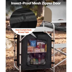 VEVOR Folding Camping Table, Outdoor Portable Aluminum Lightweight Table, Quick Set-up Kitchen Cook Station, with Storage Organizer, Detachable Windscreen, Carrying Bag, Ideal for Picnic BBQ Traveling