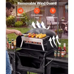 VEVOR Folding Camping Table, Outdoor Portable Table, Quick Set-up Kitchen Cook Station, with Storage Organizer, Telescoping Legs, a Detachable Windscreen, Carrying Bag, for Picnic BBQ RV Traveling