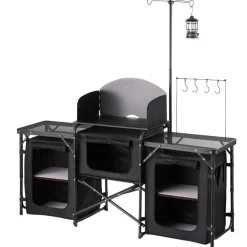 VEVOR Folding Camping Table, Outdoor Portable Table, Quick Set-up Kitchen Cook Station, with Storage Organizer, Telescoping Legs, a Detachable Windscreen, Carrying Bag, for Picnic BBQ RV Traveling