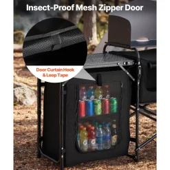 VEVOR Folding Camping Table, Outdoor Portable Table, Quick Set-up Kitchen Cook Station, with Storage Organizer, Telescoping Legs, a Detachable Windscreen, Carrying Bag, for Picnic BBQ RV Traveling