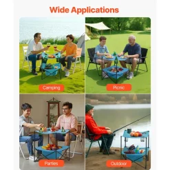 VEVOR Folding Camping Table, Portable Outdoor Lightweight Picnic Table, 600D Oxford Fabric Waterproof Canvas Travel Beach Tables, with 4 Cup Holders, Carry Bag, for Tailgating Camping Picnic, Blue