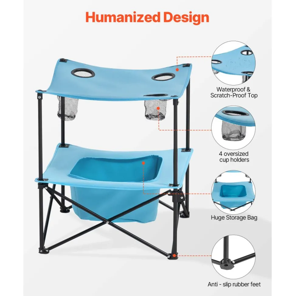 VEVOR Folding Camping Table, Portable Outdoor Lightweight Picnic Table, 600D Oxford Fabric Waterproof Canvas Travel Beach Tables, with 4 Cup Holders, Carry Bag, for Tailgating Camping Picnic, Blue