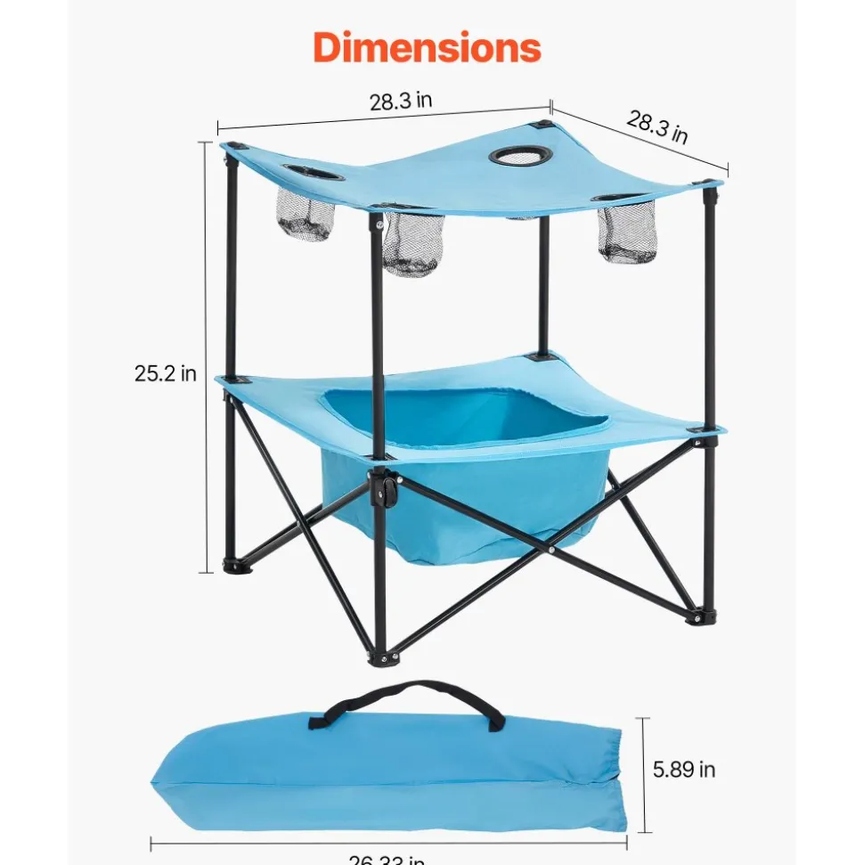 VEVOR Folding Camping Table, Portable Outdoor Lightweight Picnic Table, 600D Oxford Fabric Waterproof Canvas Travel Beach Tables, with 4 Cup Holders, Carry Bag, for Tailgating Camping Picnic, Blue