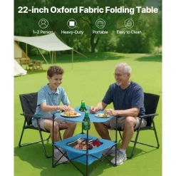 VEVOR Folding Camping Table, Portable Outdoor Lightweight Picnic Table, 600D Oxford Fabric Waterproof Canvas Travel Beach Tables, with 4 Cup Holders, Carry Bag, for Tailgating Camping Picnic, Blue