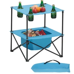 VEVOR Folding Camping Table, Portable Outdoor Lightweight Picnic Table, 600D Oxford Fabric Waterproof Canvas Travel Beach Tables, with 4 Cup Holders, Carry Bag, for Tailgating Camping Picnic, Blue
