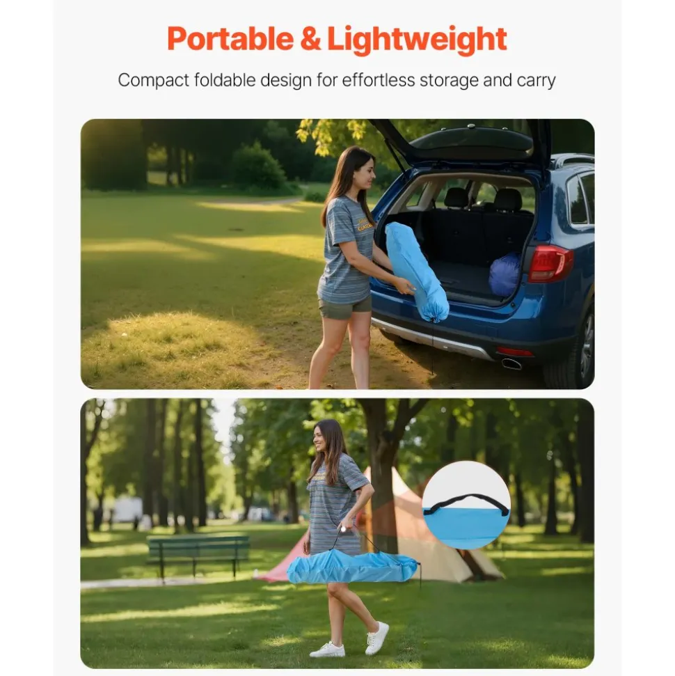 VEVOR Folding Camping Table, Portable Outdoor Lightweight Picnic Table, 600D Oxford Fabric Waterproof Canvas Travel Beach Tables, with 4 Cup Holders, Carry Bag, for Tailgating Camping Picnic, Blue