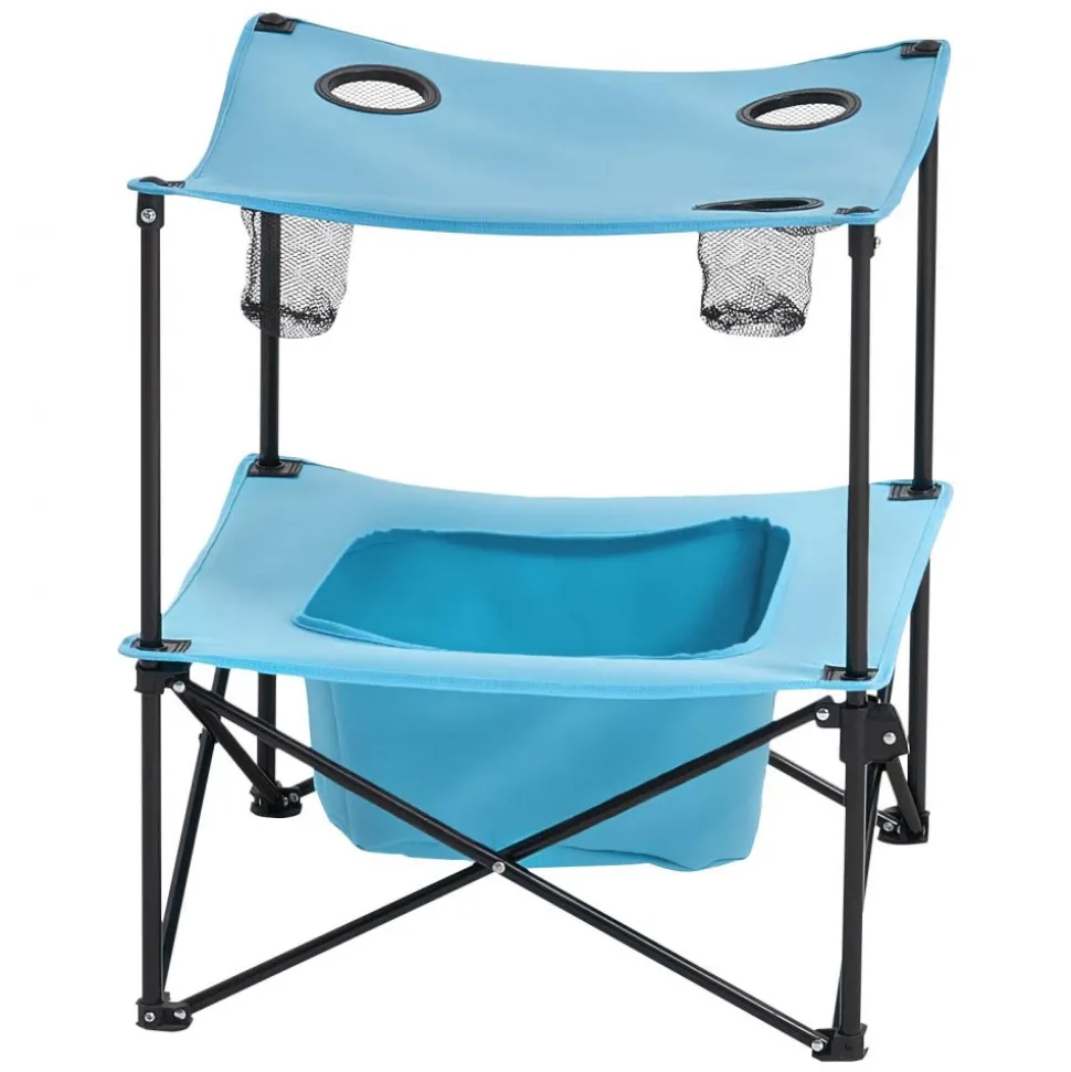 VEVOR Folding Camping Table, Portable Outdoor Lightweight Picnic Table, 600D Oxford Fabric Waterproof Canvas Travel Beach Tables, with 4 Cup Holders, Carry Bag, for Tailgating Camping Picnic, Blue