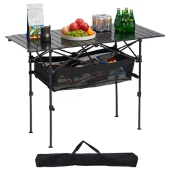 VEVOR Folding Camping Table, Portable Roll Up Side Tables, Lightweight Aluminum Beach Table with Adjustable Height, Large Storage Bag and Carry Bag, For Outdoor BBQ Tailgating Picnic, Travel, Black