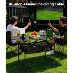 VEVOR Folding Camping Table, Portable Roll Up Side Tables, Lightweight Aluminum Beach Table with Adjustable Height, Large Storage Bag and Carry Bag, For Outdoor BBQ Tailgating Picnic, Travel, Black