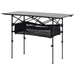 VEVOR Folding Camping Table, Portable Roll Up Side Tables, Lightweight Aluminum Beach Table with Adjustable Height, Large Storage Bag and Carry Bag, For Outdoor BBQ Tailgating Picnic, Travel, Black