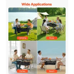 VEVOR Folding Camping Table, Portable Roll Up Side Tables, Lightweight Aluminum Beach Table with Adjustable Height, Large Storage Bag and Carry Bag, For Outdoor BBQ Tailgating Picnic, Travel, Black