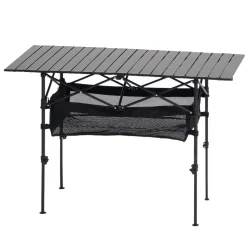 VEVOR Folding Camping Table, Portable Roll Up Side Tables, Lightweight Aluminum Beach Table with Adjustable Height, Large Storage Bag and Carry Bag, For Outdoor BBQ Tailgating Picnic, Travel, Black
