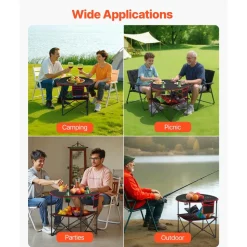 VEVOR Folding Camping Table, Portable Outdoor Lightweight Picnic Table, 600D Oxford Fabric Waterproof Canvas Travel Beach Tables, with 4 Cup Holders, Carry Bag, for Tailgating Camping Picnic, Black