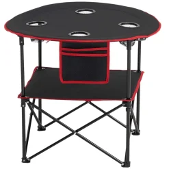 VEVOR Folding Camping Table, Portable Outdoor Lightweight Picnic Table, 600D Oxford Fabric Waterproof Canvas Travel Beach Tables, with 4 Cup Holders, Carry Bag, for Tailgating Camping Picnic, Black
