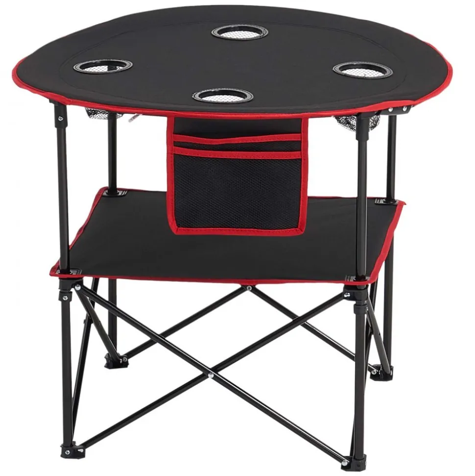 VEVOR Folding Camping Table, Portable Outdoor Lightweight Picnic Table, 600D Oxford Fabric Waterproof Canvas Travel Beach Tables, with 4 Cup Holders, Carry Bag, for Tailgating Camping Picnic, Black