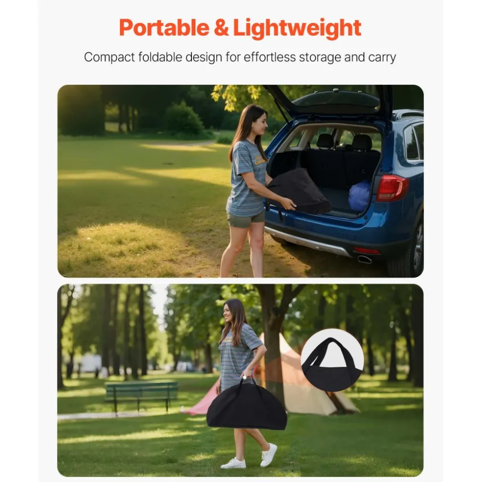 VEVOR Folding Camping Table, Portable Outdoor Lightweight Picnic Table, 600D Oxford Fabric Waterproof Canvas Travel Beach Tables, with 4 Cup Holders, Carry Bag, for Tailgating Camping Picnic, Black