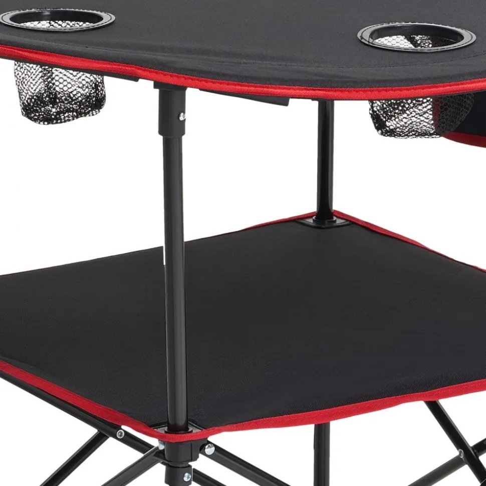 VEVOR Folding Camping Table, Portable Outdoor Lightweight Picnic Table, 600D Oxford Fabric Waterproof Canvas Travel Beach Tables, with 4 Cup Holders, Carry Bag, for Tailgating Camping Picnic, Black