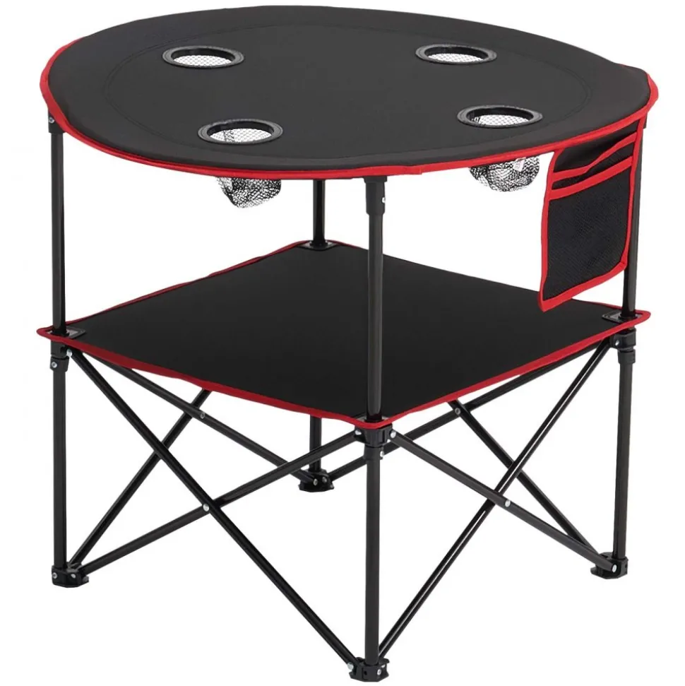 VEVOR Folding Camping Table, Portable Outdoor Lightweight Picnic Table, 600D Oxford Fabric Waterproof Canvas Travel Beach Tables, with 4 Cup Holders, Carry Bag, for Tailgating Camping Picnic, Black