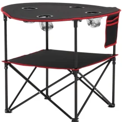 VEVOR Folding Camping Table, Portable Outdoor Lightweight Picnic Table, 600D Oxford Fabric Waterproof Canvas Travel Beach Tables, with 4 Cup Holders, Carry Bag, for Tailgating Camping Picnic, Black