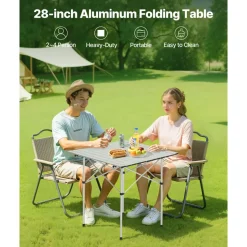 VEVOR Folding Camping Table, Portable Roll Up Side Tables, Lightweight Aluminum Beach Table with Adjustable Height, Top Mesh Layer and Carry Bag, For Outdoor BBQ Tailgating Picnic, Travel, Silver