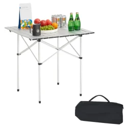 VEVOR Folding Camping Table, Portable Roll Up Side Tables, Small Lightweight Aluminum Beach Table, Compact with Carry Bag, for Outdoor Cooking, Tailgating, Grilling, Picnic, Travel, Silver