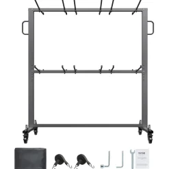 VEVOR Folding Chair Rack, 800 LBS Capacity, Heavy-duty Chair Cart for 84 Chairs/ 12 Tables+42 Chairs, Dual-layer Chair Storage Dolly with Rubber Wheels and Holders, Large Chair Holder, Matte Black