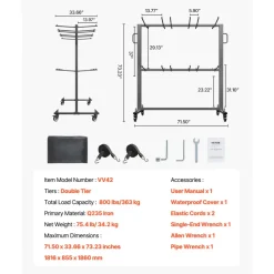 VEVOR Folding Chair Rack, 800 LBS Capacity, Heavy-duty Chair Cart for 84 Chairs/ 12 Tables+42 Chairs, Dual-layer Chair Storage Dolly with Rubber Wheels and Holders, Large Chair Holder, Matte Black