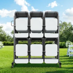 VEVOR Folding Chair Rack, 800 LBS Capacity, Heavy-duty Chair Cart for 84 Chairs/ 12 Tables+42 Chairs, Dual-layer Chair Storage Dolly with Rubber Wheels and Holders, Large Chair Holder, Matte Black
