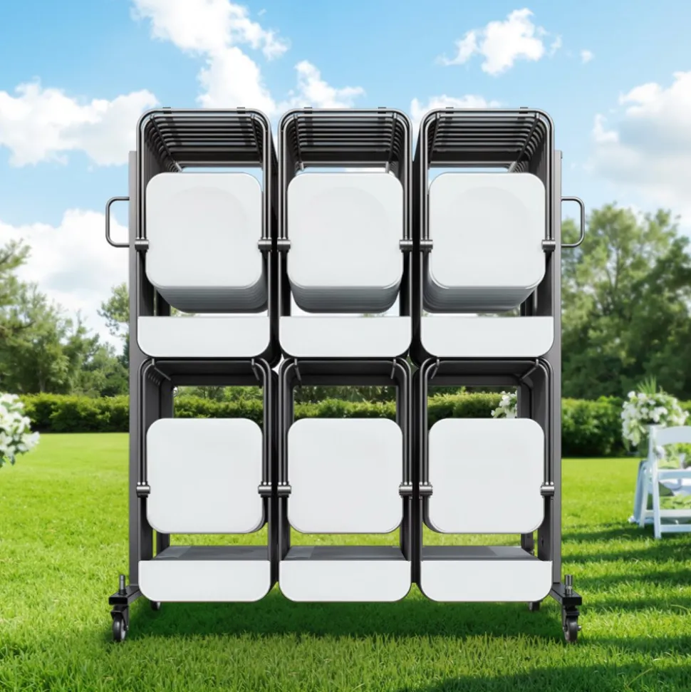 VEVOR Folding Chair Rack, 800 LBS Capacity, Heavy-duty Chair Cart for 84 Chairs/ 12 Tables+42 Chairs, Dual-layer Chair Storage Dolly with Rubber Wheels and Holders, Large Chair Holder, Matte Black