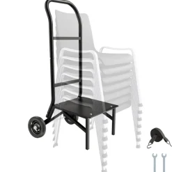VEVOR Folding Chair Rack, 150 LBS Capacity, Heavy-duty Chair Cart for Stacking 10 Chairs, Multi-Function Metal Chair Storage Dolly with Rubber Wheels, Push-Style Chair Holder, Matte Black