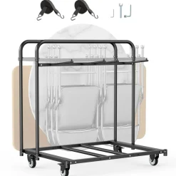VEVOR Folding Chair Rack, 400 LBS Capacity, Heavy-duty Chair Cart for 5 Tables+14 Chairs, Chair Storage Dolly Chair Holder w/ Swivel Casters and Locking Wheels,for Party Event,Hotel, Matte Black