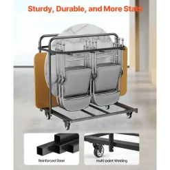 VEVOR Folding Chair Rack, 400 LBS Capacity, Heavy-duty Chair Cart for 5 Tables+14 Chairs, Chair Storage Dolly Chair Holder w/ Swivel Casters and Locking Wheels,for Party Event,Hotel, Matte Black