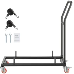 VEVOR Folding Chair Rack, 300 LBS Capacity, L-shape Horizontal Placement Chair Cart for 25 Chairs, Heavy-duty Metal Chair Storage Dolly with Rubber Wheels and Holders, Large Chair Holder, Matte Black