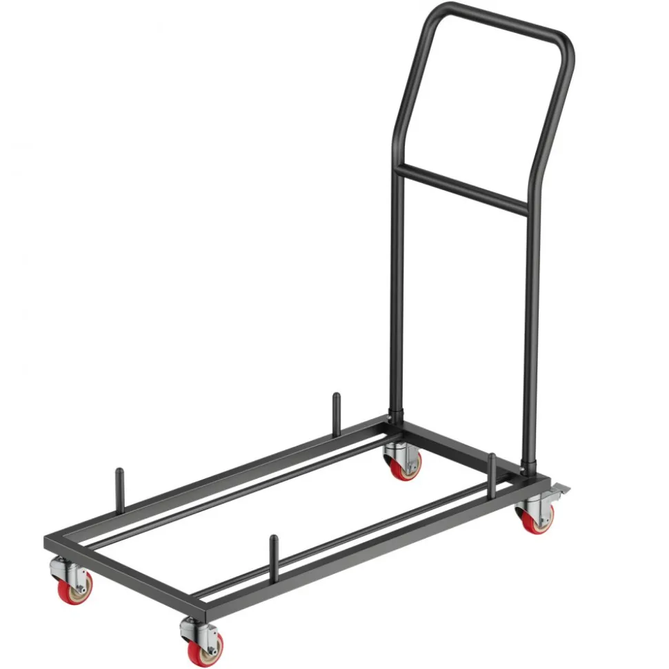 VEVOR Folding Chair Rack, 300 LBS Capacity, L-shape Horizontal Placement Chair Cart for 25 Chairs, Heavy-duty Metal Chair Storage Dolly with Rubber Wheels and Holders, Large Chair Holder, Matte Black