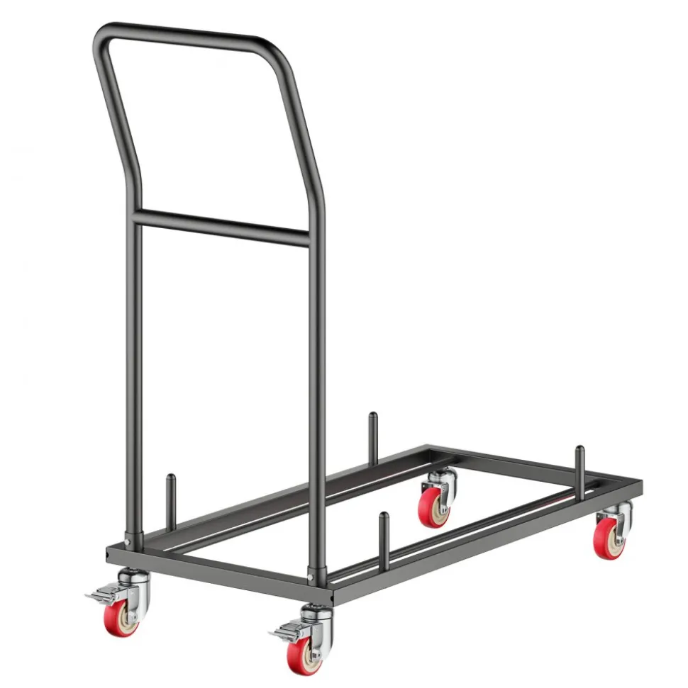 VEVOR Folding Chair Rack, 300 LBS Capacity, L-shape Horizontal Placement Chair Cart for 25 Chairs, Heavy-duty Metal Chair Storage Dolly with Rubber Wheels and Holders, Large Chair Holder, Matte Black