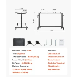 VEVOR Folding Chair Rack, 400 LBS Capacity, Heavy-duty Chair Cart for 42 Chairs or 12 Tables, Multi-Function Chair Storage Dolly with Rubber Wheels and Holders, Large Chair Holder, Matte Black