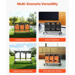 VEVOR Folding Chair Rack, 400 LBS Capacity, Heavy-duty Chair Cart for 42 Chairs or 12 Tables, Multi-Function Chair Storage Dolly with Rubber Wheels and Holders, Large Chair Holder, Matte Black