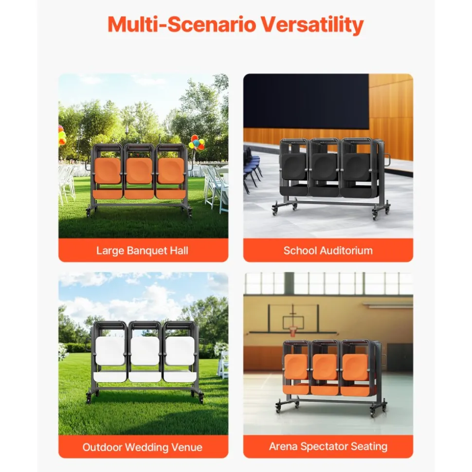VEVOR Folding Chair Rack, 400 LBS Capacity, Heavy-duty Chair Cart for 42 Chairs or 12 Tables, Multi-Function Chair Storage Dolly with Rubber Wheels and Holders, Large Chair Holder, Matte Black