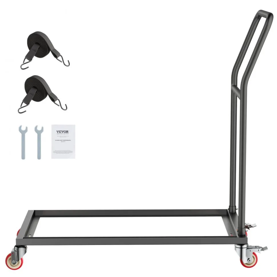 VEVOR Folding Chair Rack, 300 LBS Capacity, L-shape Vertical Placement Chair Cart for 25 Chairs, Heavy-duty Metal Chair Storage Dolly with Rubber Wheels, Multi-Function Chair Holder, Matte Black