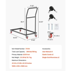 VEVOR Folding Chair Rack, 300 LBS Capacity, L-shape Vertical Placement Chair Cart for 25 Chairs, Heavy-duty Metal Chair Storage Dolly with Rubber Wheels, Multi-Function Chair Holder, Matte Black