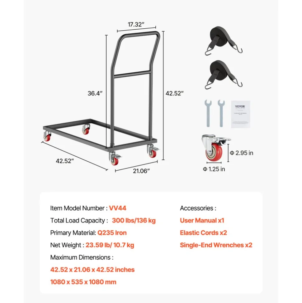 VEVOR Folding Chair Rack, 300 LBS Capacity, L-shape Vertical Placement Chair Cart for 25 Chairs, Heavy-duty Metal Chair Storage Dolly with Rubber Wheels, Multi-Function Chair Holder, Matte Black
