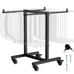 VEVOR Folding Chair Rack, 200 LBS Capacity, T-shape Chair Cart for 14 Chairs, Heavy-duty Metal Chair Storage Dolly with Rubber Wheels, Multi-Function Chair Holder for Party Event,Hotel, Matte Black