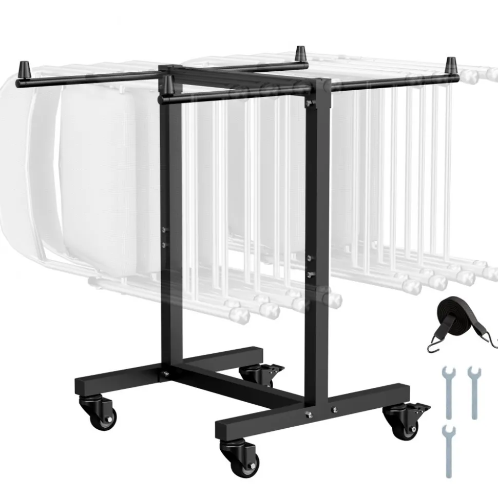 VEVOR Folding Chair Rack, 200 LBS Capacity, T-shape Chair Cart for 14 Chairs, Heavy-duty Metal Chair Storage Dolly with Rubber Wheels, Multi-Function Chair Holder for Party Event,Hotel, Matte Black