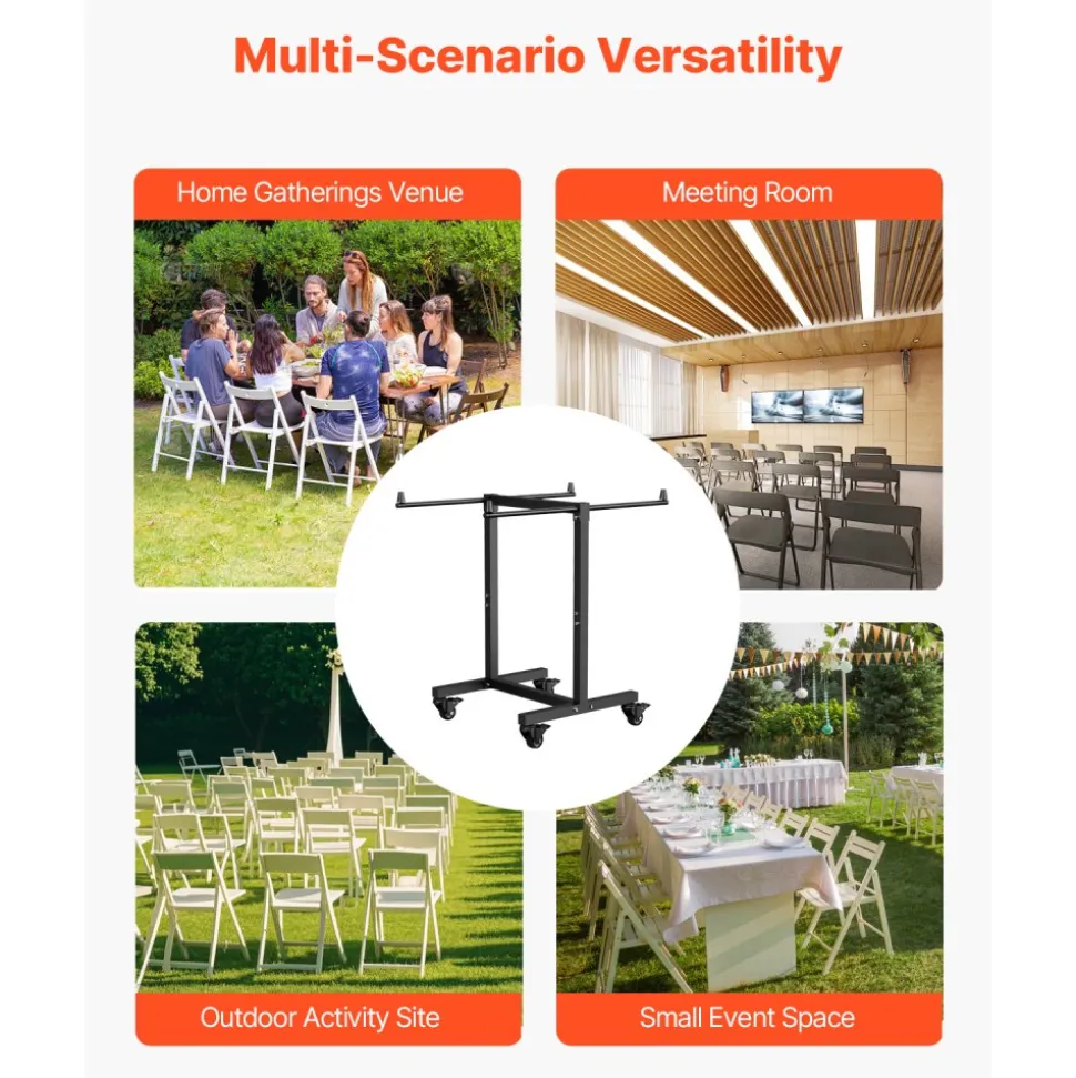 VEVOR Folding Chair Rack, 200 LBS Capacity, T-shape Chair Cart for 14 Chairs, Heavy-duty Metal Chair Storage Dolly with Rubber Wheels, Multi-Function Chair Holder for Party Event,Hotel, Matte Black