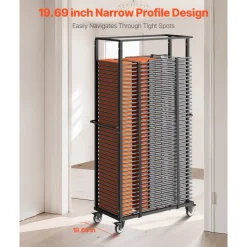 VEVOR Folding Chair Rack, 500 LBS Capacity, Heavy-duty Chair Cart for 60 Chairs, Metal Chair Storage Dolly Chair Holder with Swivel Casters and Locking Wheels, for Party Event,Hotel,Matte Black